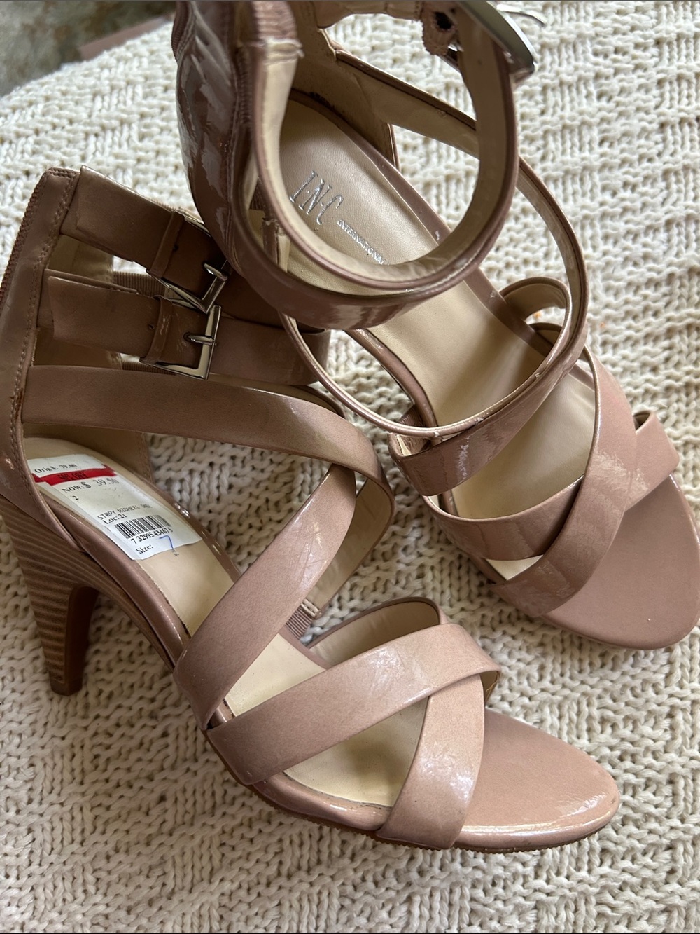 INC International Concepts Nude Patent Strappy High Heel Sandals